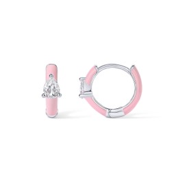 PAVOI 14K Gold Plated Sterling Silver Posts Enamel Earrings for Women | Colored Enamel Cubic Zirconia Huggie Hoop Earrings | Blue Pink Purple White Enamel Jewelry, White Gold - Pink Enamel, Cubic