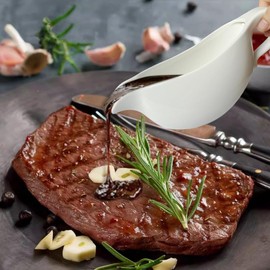 Qlans 20 OZ Gravy Boat - White Meat Sauce Boat With Spoon - Perfect for Gravy, Sauces and Syrups, Salad Dressings, Creamer, Broth, and More Server