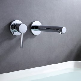 sumerain Single Handle Left-Handed Wall Mount Bathroom Faucet in Chrome