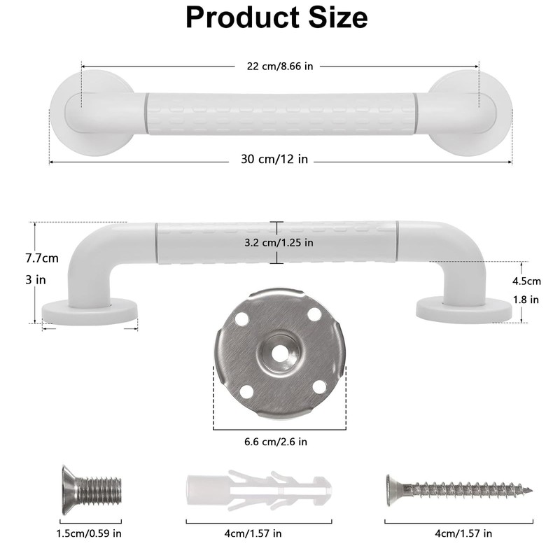 YGHSZ 2 Pack Anti Bathroom Grab Rail,White Stainless Steel Shower