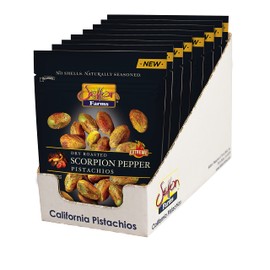 Setton Farms Pistachios, 8 Pack of Scorpion Pepper Extreme Flavor Naturally Seasoned No Shell Pistachio Nuts, 5oz Resealable pouches, Non-GMO Project Verified, Gluten Free, Vegan, Kosher (Pack of 8)