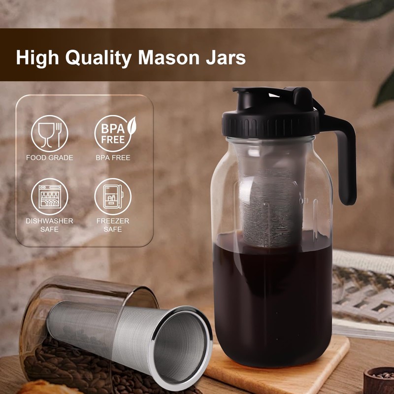Cold Brew Coffee Maker - 64 Oz Heavy-Duty Glass Mason