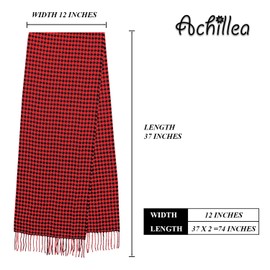 Achillea Scottish Tartan Plaid Cashmere Feel Winter Warm Scarf Unisex (Black Red Houndstooth)
