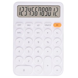 Calculators Desktop, Standard Calculator 12 Digit with Large LCD Display and Round Button, Desktop Calculator with Large Keys and 15° Tilt Screen Suitable for Kids Calculator. (White)