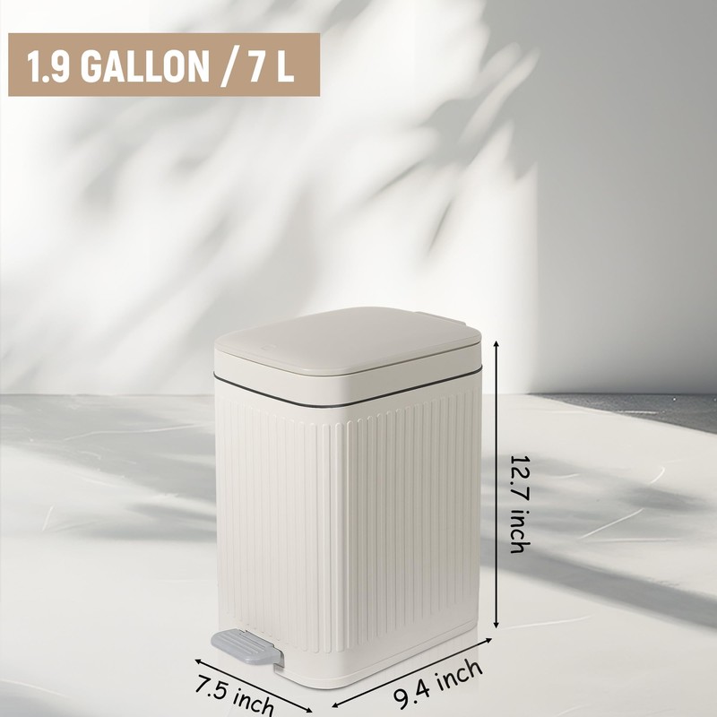 Small Bathroom Trash Can with Lid Slim Soft Close Garbage