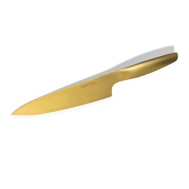 HAST Cuchillo de chef ultra afilado, cuchillo profesional de 8 pulgadas, acero en polvo avanzado, ligero, mango ergonómico, diseño elegante, decoración de cocina minimalista (oro titanio)