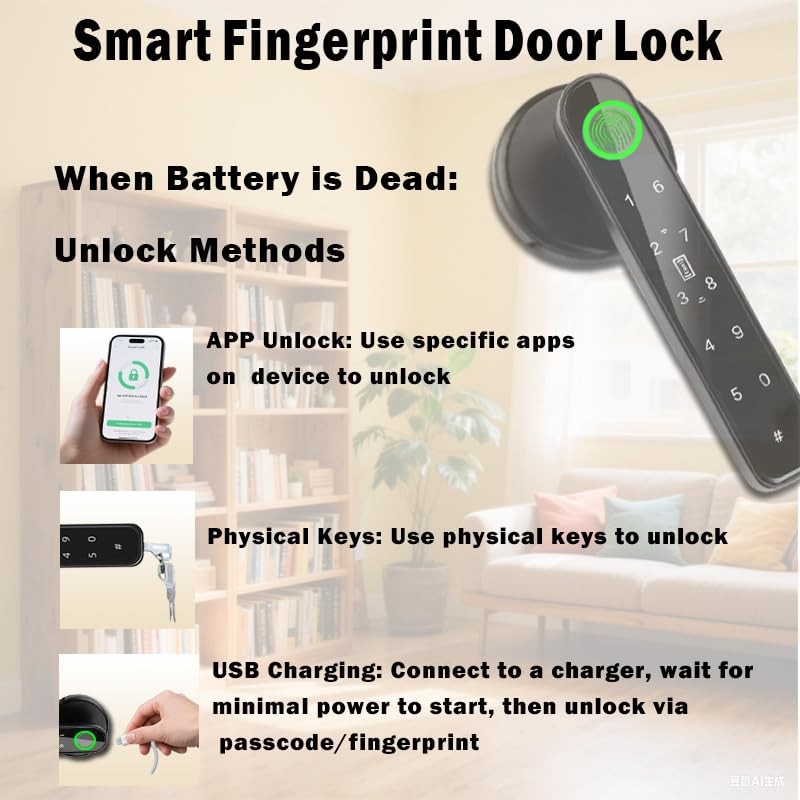 5 in 1 Smart Fingerprint Door Lock, Advanced Automatic Digital