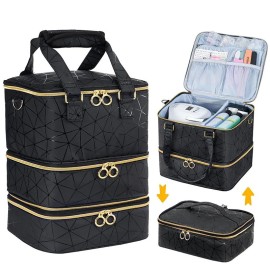 PU Detachable Three-Layer Large Capacity High-End Feel Portable Nail Polish Essential Oil Storage Cosmetic Bag Can Store 60color: Black