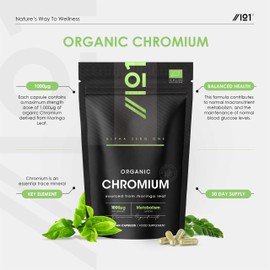 Organic Chromium 1000mcg - from Moringa Leaf – 60 Vegan Capsules – Contributes to Maintenance of Normal Blood Glucose Levels - by Alpha01