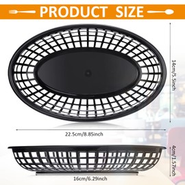 Fast Food Baskets 100 Pcs 8.9 x 5.5 Inch Plastic Baskets for Food Oval Fry Basket Black Chip Basket Reusable Bread Baskets Fry Oval Serving Tray for Restaurant Supplies Hot Dog Deli Serving Chicken