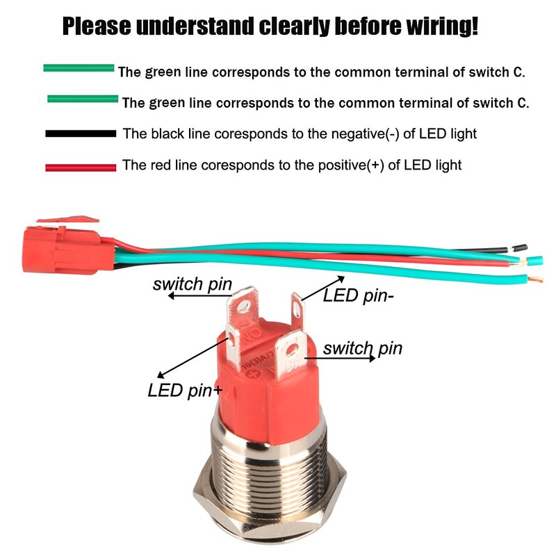 GUUZI 12V-24V/15A Self-Locking Push Button Switch NO Waterproof Green LED