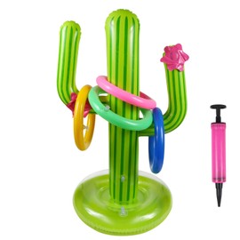 UNIME Inflatable Cactus Ring Toss Game Set Target Toss Floating Swimming Ring Toss Includes Inflatable Cactus,4 Color Inflatable Rings for Fiesta Party Accessories Hawaiian Pool Beach Party Decoration Supplies