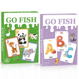 Go Fish,2 Pack Educational Alphabet Go Fish Card Game for Kids 4-8,Toddlers Card Games for Family Game Night Preschool Kindergarten Classroom Travel,Birthday Gifts Stocking Stuffers(Animals&Alphabet)