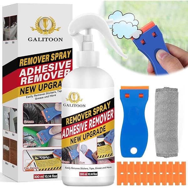 Adhesive Remover, Surface-Safe Glue Remover with Plastic Scraper 10.14 Fl