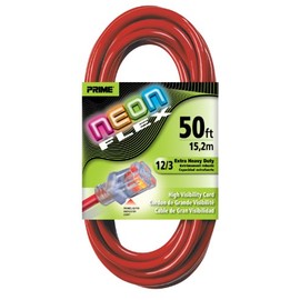 Prime NS515830 50-Foot 12/3 SJTW Flex High Visibility Extra Heavy Duty Outdoor Extension Cord with Primelight Indicator Light, Neon Red
