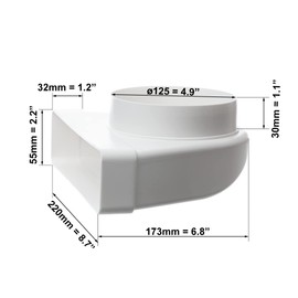 Diameter 125 mm - 220 x 55 mm deflection piece 90°, round square flat duct exhaust duct ventilation pipe, pipe/duct connector