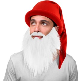 Geyoga Dwarf Hat with Beard Carnival Hat Dwarf Pointed Hat Gnome Hat Elf Hat Funny Dwarf Costume Accessories for Carnival Parade Fancy Dress Cosplay Party Women Men (Red)