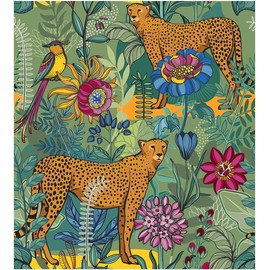 Floralplus Peel and Stick Wallpaper Floral Jungle Leopard Wallpaper for Bathroom Animal Boho Removable Renter Friendly Cheetah Leaf Contact Paper for Bedroom Cabinet 17.5 x 118 in