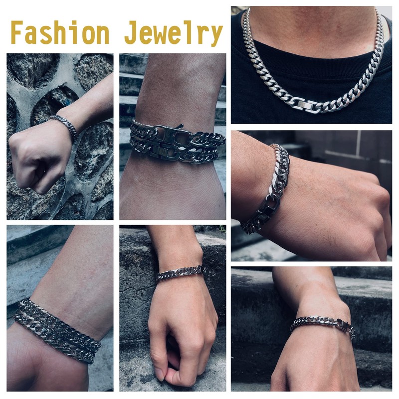 Aospkle 3PCS Cuban Link Bracelet Necklace, Sturdy 316L Stainless Steel