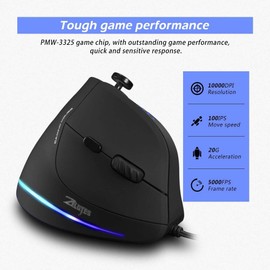 Zeerkeer Vertical and Ergonomic Mouse with Joystick - 10000DPI - 11 Programmable Buttons - Thumb, Hand, Wrist and Armrest - Prevention against Mouse and Epicondylitis Syndrome - UBS Wired