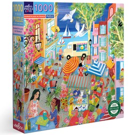 eeBoo: Piece and Love Marketplace in France 1000 Piece Square Adult Piece Puzzle, 23" x 23" When Completed, Sturdy Puzzle Pieces, for Ages 14 and up