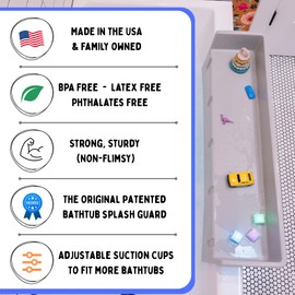 Tub Topper® Bathtub Splash Guard & Bath Shelf for Kids – Toddler Bath Tray, Bath Toys Storage & Ledge Organizer – Splash Guard for Bathtub with Suction Cups – Kids Bathroom Accessories (Gray)