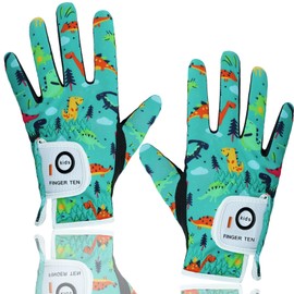 FINGER TEN Golf Gloves Kids Left and Right Hand Rain Grip Breathable All Weather Soft Value Pair, Golf Gloves for Girls Boys Non Slip Durable Comfortable Color Black Green White (Green,M)
