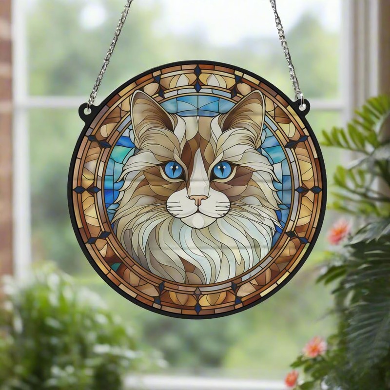 Image Industry Cat Ragdoll Stained Glass Effect Suncatcher - Garden