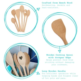 Argon Tableware Wooden Scraper Spoon - 30cm - Pack of 1 - Long Heat Resistant Non-Stick Utensils Kitchen Serving Paddle Mixing Turner for Cooking, Baking, Stirring