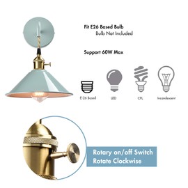 JEENKAE Modern Macaron Wall Sconce with On-Off Switch E26 Based Wall Mounted Light Fixture with Umbrella Shade for Bathroom Hallway Powder Room Kitchen Mirror, Sea Green