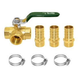 Joywayus 3 Way L-port Shut Off 1/2"G Thread Ball Valve with 1/2" Hose Barb T Shaped Brass Fitting One Switch