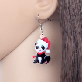 NEWEI Acrylic Christmas Cartoon Panda Bear Earrings Drop Dangle Animal Pet Fashion Jewelry For Women Charm Gifts (Black)
