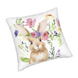 Wsunsal Spring Easter Pillow Covers 20x20 Inch Set of 2, Rustic Easter Bunny Decorative Throw Pillows Holiday Watercolor Rabbit Floral Square Cushion Cover Pillowcase for Home Couch Sofa Bedding