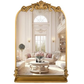 Varsoul Gold Arched Wall Mirror for Bathroom, with Shelves, 24"x36" Square Craft Designed Metal Frame, Unique Modern Mirror for Over Sink, Bedroom, Living Room, Dresser, Entryway Decor
