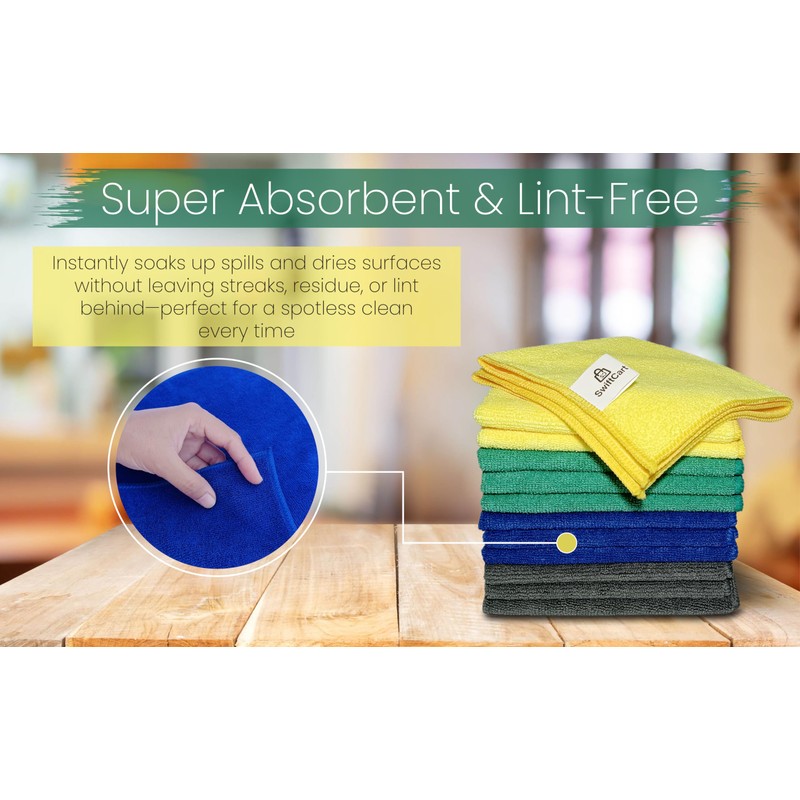 SwiftCart Lint Free High Absorbent Microfiber Cleaning Cloth 32cm X