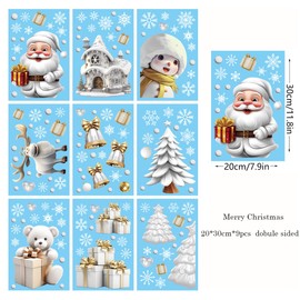ADQUATOR Christmas Decorations,9 Sheets Christmas Window Stickers, Christmas Window Clings with Christmas Santa Claus, Staic Window Stickers Decals Double-Sided for Window Display Decoration（3D）