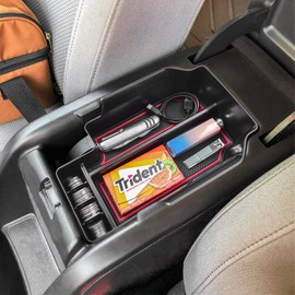 TACORBO Center Console Organizer Compatible with Chevy Colorado/GMC Canyon Accessories 2015-2020 2021 2022 Armrest Secondary Storage Box, ABS Materials,Red Trim