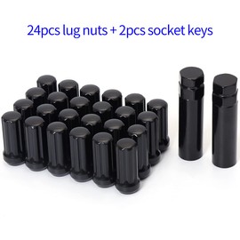 Acorn M14x1.5 Black Lug Nuts - 2" Tall, Set of 24 pcs, 2 Socket Keys, 14mmx1.5
