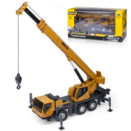 HUGMIE 1:50 Crane Boys Toys,Construction Toys with Movable parts,Truck with Extendable long arm,Winch and Rubber Wheels for Boys Toys Age 8