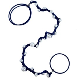 Cute Pearl Hair Ties for Women 16" Hand Braided Sport Ponytail Holders Long Pony Tail Wrap for Workouts, Daily Use, Beach,Swim,Surf,Diving Tangle Free Hair Accessories for Thick Curly Hair (Navy Blue)