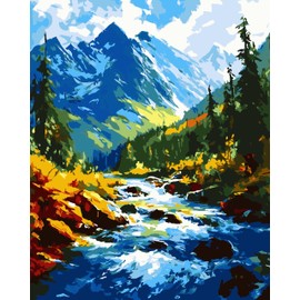 Yunnuo Paint by Numbers Kit DIY Abstract Landscape, Forest Path Digital Oil Painting, Mountain Number Panting Acrylic Paints for Home Wall Art Decor (Tree&Lake, 16 x 20 in)