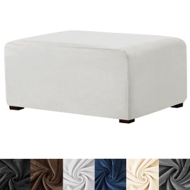 HFCNMY Ottoman Cover Rectangle,Stretch Velvet Ottoman Slipcovers Rectangle Thick Ottoman Covers Slipcover Rectangle Slipcovers for Ottomans Soft Foot Stool Cover with Elastic Bottom White X-Large