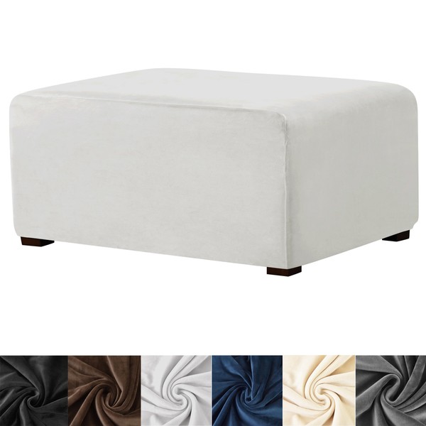 HFCNMY Ottoman Cover Rectangle,Stretch Velvet Ottoman Slipcovers Rectangle Thick Ottoman