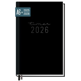 Häfft® Chäff-Timer Mini Pocket Calendar 2025/2026 A6+ "Black" Small with 1 Week on 2 Pages, Weekly Planner, Calendar, Organiser - Sustainable and Climate Friendly