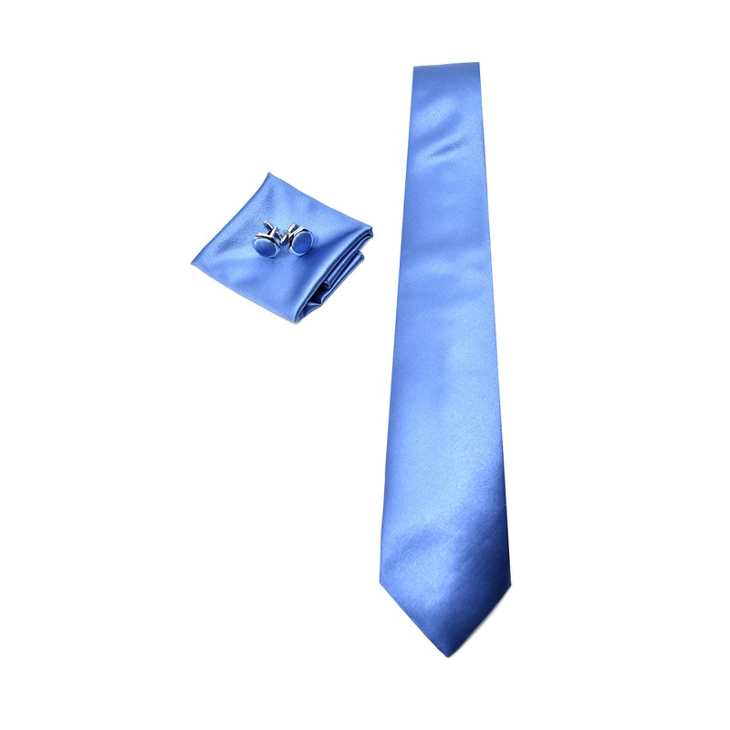 Tie Set with Light Blue Tie, Pocket Square and Cufflinks