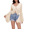 Verdusa Women's Lace Tops Tie Front Bell Long Sleeve Sheer