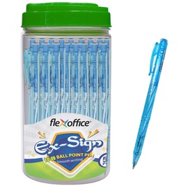 FLEXOFFICE Ballpoint Pens, Blue Ink, 0.5mm Fine Point, 50 Count Pack, Quick Smooth Writing, Ball point Pens, for School, Office Supplies (FO-09-Blue)