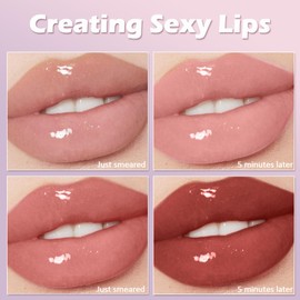 Sulily Glow Lip Oil,Pink Nourishing Tinted Lip Gloss,Plumping No-Sticky for Transparent High-shine Finish,Accumulate Jojoba Oil, Vegan (Jam)