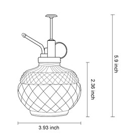 OFFIDIX Plant Mister, Vintage Glass Spray Bottle, Flower Mister 300ML Small Watering Can with Plastic Top Pump, Spray Bottle for Garden, Plants, Cleaning (Gray)