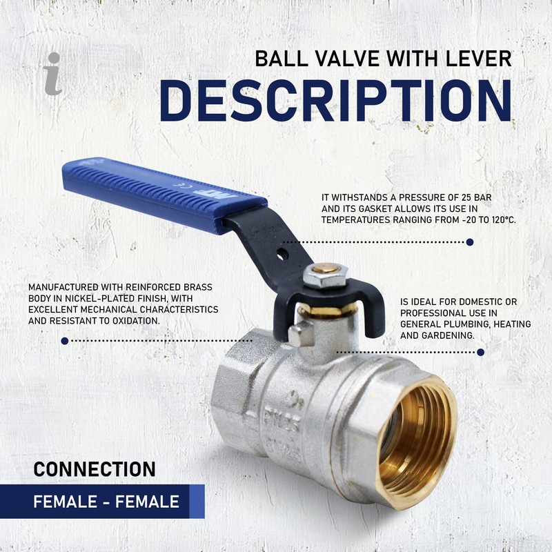 DOJA Barcelona Ball Valve with Lever Handle, Blue, 1/2 Inch,